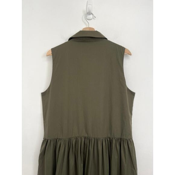 MAYE Corinne Shirtdress Poplin Cotton Relaxed A-Line Midi Dress Khaki - Large - Picture 6 of 13